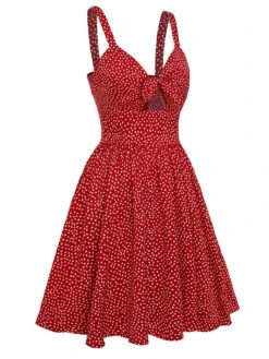 Red 1950s Spaghetti Strap Heart Print Dress -Women's Fashion Sales SCHL003762 2 compressed