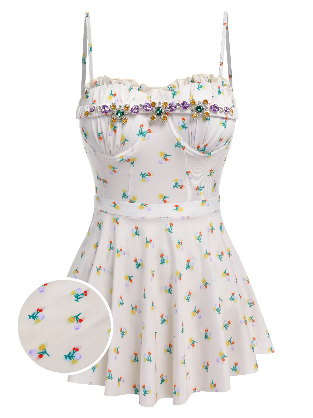 2PCS Beige 1950s Floral One-Piece Swimsuit & Skirt 10 2PCS Beige 1950s Floral One-Piece Swimsuit & Skirt - Image 8