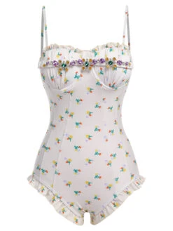 2PCS Beige 1950s Floral One-Piece Swimsuit & Skirt 19 2PCS Beige 1950s Floral One-Piece Swimsuit & Skirt -Women's Fashion Sales SCHL003772 BE 01 2