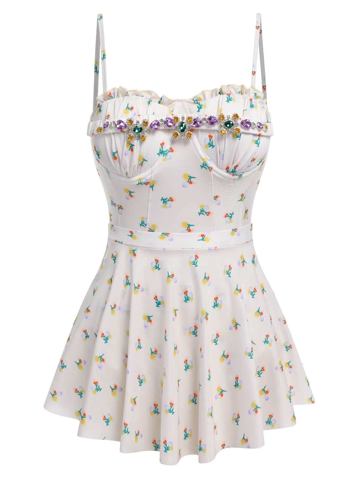 2PCS Beige 1950s Floral One-Piece Swimsuit & Skirt 11 2PCS Beige 1950s Floral One-Piece Swimsuit & Skirt - Image 9