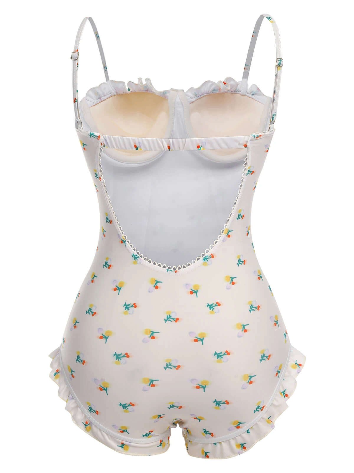 2PCS Beige 1950s Floral One-Piece Swimsuit & Skirt 6 2PCS Beige 1950s Floral One-Piece Swimsuit & Skirt - Image 4