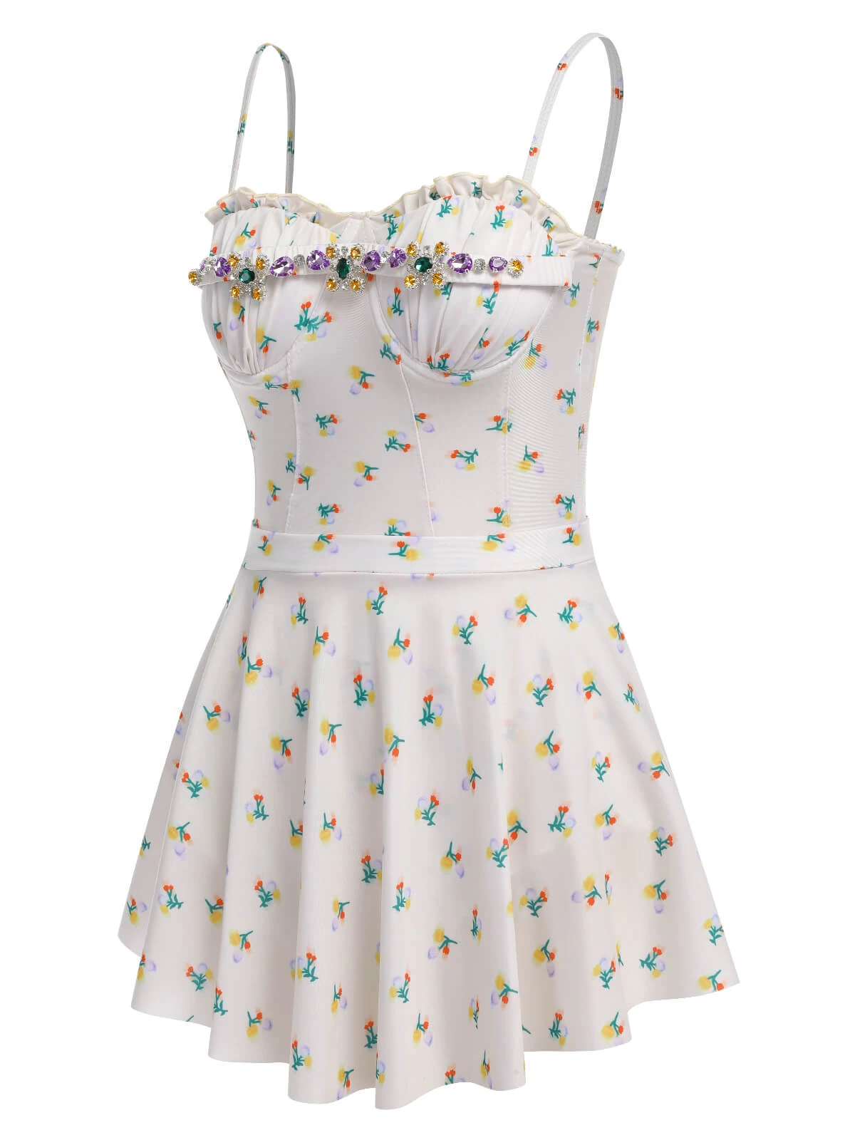 2PCS Beige 1950s Floral One-Piece Swimsuit & Skirt 12 2PCS Beige 1950s Floral One-Piece Swimsuit & Skirt - Image 10