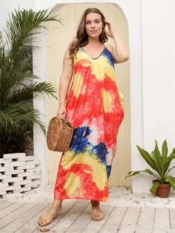 [Plus Size] 1960s Spaghetti Strap Floral Tulip Dress -Women's Fashion Sales SCHL003773 MC 1 3