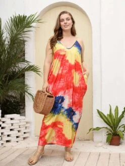 [Plus Size] 1960s Spaghetti Strap Floral Tulip Dress -Women's Fashion Sales SCHL003773 MC 1 4