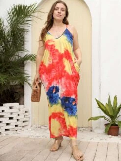 [Plus Size] 1960s Spaghetti Strap Floral Tulip Dress -Women's Fashion Sales SCHL003773 MC 1 5