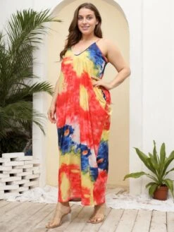 [Plus Size] 1960s Spaghetti Strap Floral Tulip Dress -Women's Fashion Sales SCHL003773 MC 1 7