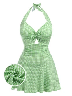 Blue Green 1930s Plaid Halter One-Piece Swimsuit -Women's Fashion Sales SCHL003783 G 01 1 1a7420c3 7f5c 4cc7 bb44 25e9f0020f74