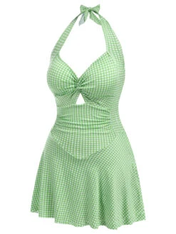 Blue Green 1930s Plaid Halter One-Piece Swimsuit -Women's Fashion Sales SCHL003783 G 01 3 ccbb2fdd 3eda 41b1 83ed 0c4db108f152