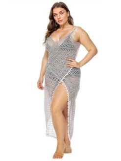 [Plus Size] Light Gray 1960s Hollow Fringe Cover-Up -Women's Fashion Sales SCHL003784 LGR 1 2 compressed