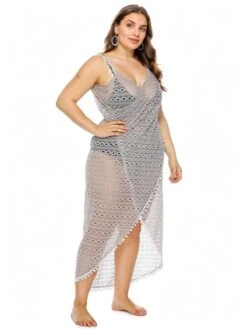 [Plus Size] Light Gray 1960s Hollow Fringe Cover-Up -Women's Fashion Sales SCHL003784 LGR 1 3 compressed