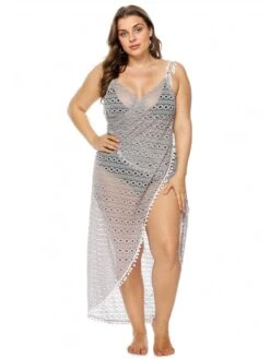 [Plus Size] Light Gray 1960s Hollow Fringe Cover-Up -Women's Fashion Sales SCHL003784 LGR 1 4 compressed