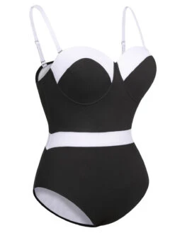 [Plus Size] Black & White 1950s Patchwork Strap Swimsuit -Women's Fashion Sales SCHL003794 2