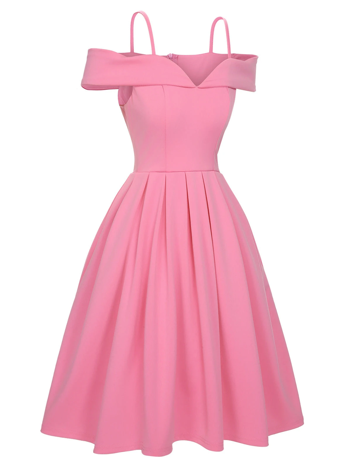 Pink 1950s Cold Shoulder Solid Dress 4 Pink 1950s Cold Shoulder Solid Dress - Image 2