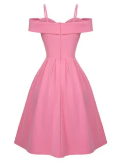 Pink 1950s Cold Shoulder Solid Dress 8 Pink 1950s Cold Shoulder Solid Dress -Women's Fashion Sales SCHL003807 P 1 3