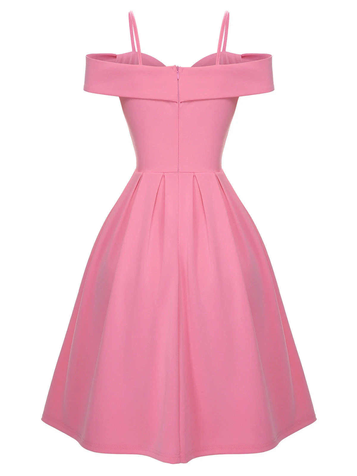 Pink 1950s Cold Shoulder Solid Dress 5 Pink 1950s Cold Shoulder Solid Dress - Image 3