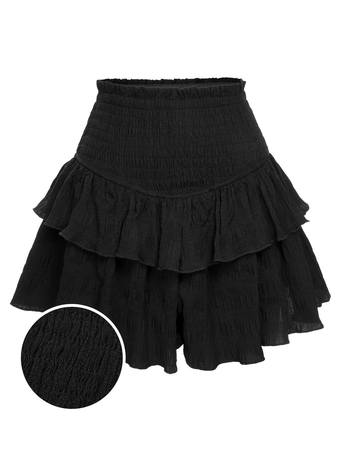 Black 1950s Ruffles Solid Shorts 3 Black 1950s Ruffles Solid Shorts