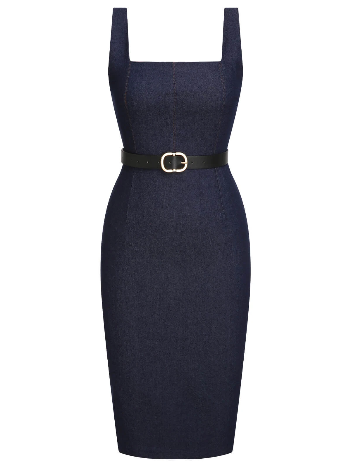 Blue 1960s Solid Square Neck Cowboy Dress 4 Blue 1960s Solid Square Neck Cowboy Dress - Image 2