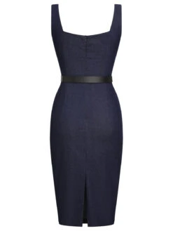 Blue 1960s Solid Square Neck Cowboy Dress 12 Blue 1960s Solid Square Neck Cowboy Dress -Women's Fashion Sales SCHL003852 BL 01 4