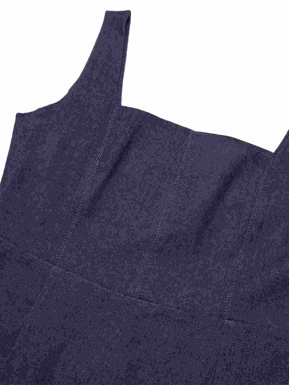 Blue 1960s Solid Square Neck Cowboy Dress 7 Blue 1960s Solid Square Neck Cowboy Dress - Image 5