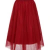Red 1930s Mesh Solid Skirt