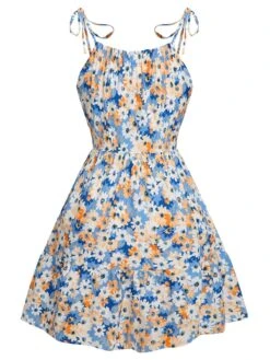 [Pre-Sale] 1960s Oil Painting Daisy Shoulder Tie Dress -Women's Fashion Sales SCHL003862 MC 01 4
