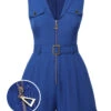 Dark Blue 1940s Pockets Lapel Romper -Women's Fashion Sales SCHL003873 01