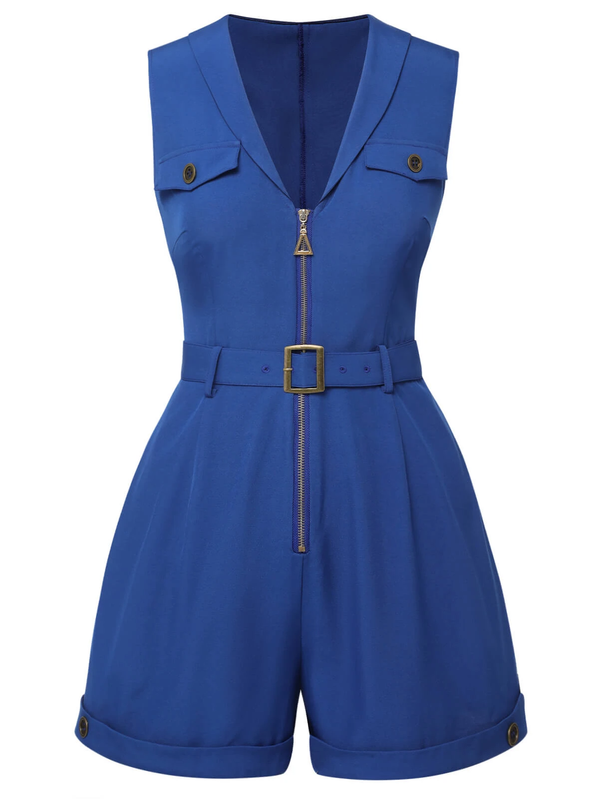Dark Blue 1940s Pockets Lapel Romper 4 Dark Blue 1940s Pockets Lapel Romper - Image 2