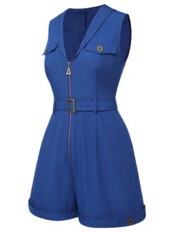 Dark Blue 1940s Pockets Lapel Romper 11 Dark Blue 1940s Pockets Lapel Romper -Women's Fashion Sales SCHL003873 2