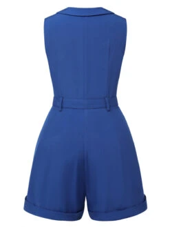 Dark Blue 1940s Pockets Lapel Romper 12 Dark Blue 1940s Pockets Lapel Romper -Women's Fashion Sales SCHL003873 3