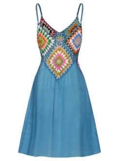 Blue 1960s Bohemian Cover Up -Women's Fashion Sales SCHL003884 BL 1 3