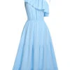Blue 1940s One-Shoulder Sleeveless Ruffles Dress -Women's Fashion Sales SCHL003905 1