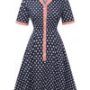 Dark Blue 1950s Polka Dot Lapel Dress 1 Dark Blue 1950s Polka Dot Lapel Dress -Women's Fashion Sales SCHL003915 DBL 1 1
