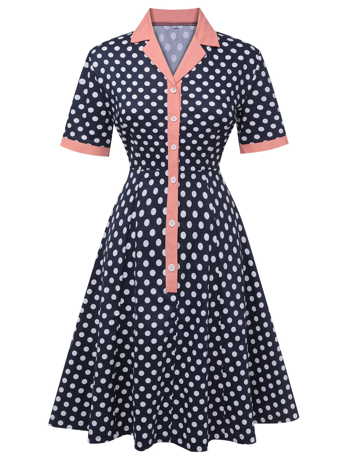 Dark Blue 1950s Polka Dot Lapel Dress 3 Dark Blue 1950s Polka Dot Lapel Dress