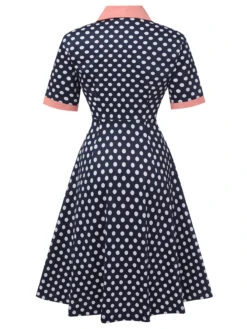 Dark Blue 1950s Polka Dot Lapel Dress 8 Dark Blue 1950s Polka Dot Lapel Dress -Women's Fashion Sales SCHL003915 DBL 1 3