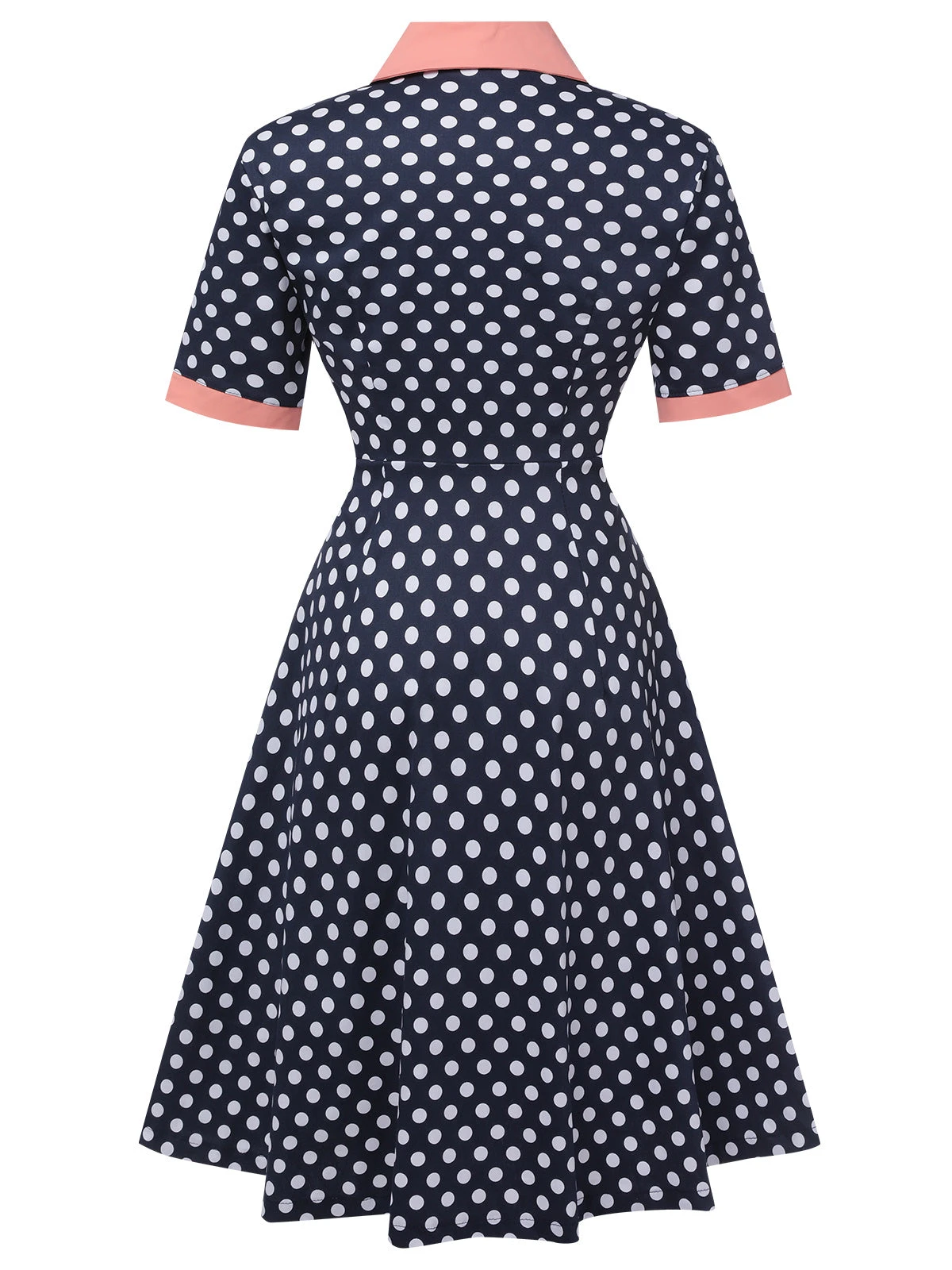 Dark Blue 1950s Polka Dot Lapel Dress 5 Dark Blue 1950s Polka Dot Lapel Dress - Image 3