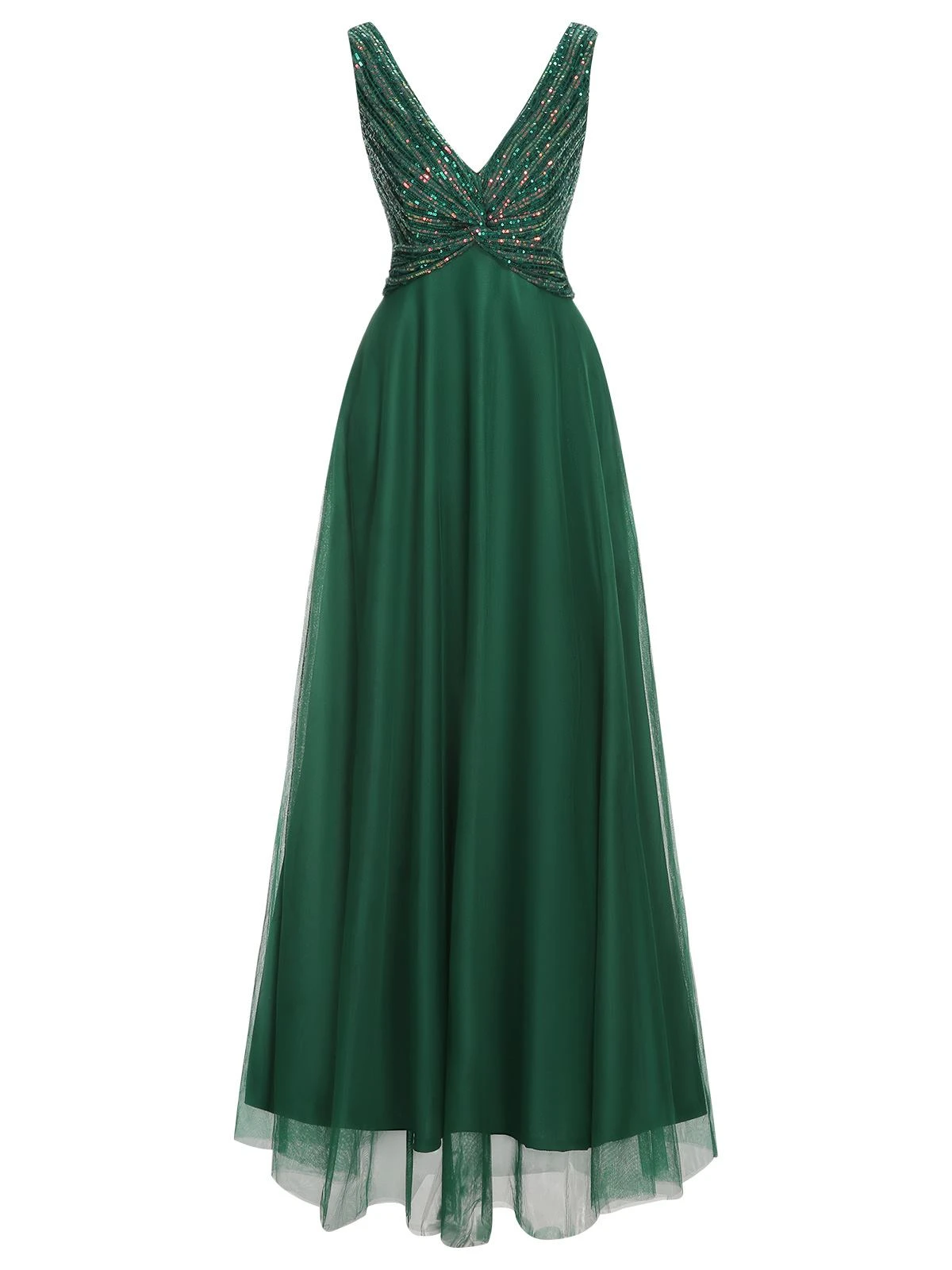 Green 1920s Sequined Mesh V-Neck Dress