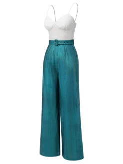 Blue 1930s Laser Flashing Spaghetti Strap Jumpsuit -Women's Fashion Sales SCHL003979 2
