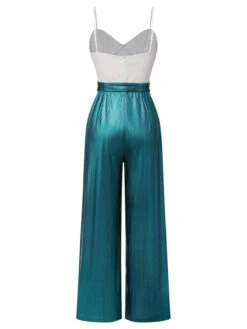 Blue 1930s Laser Flashing Spaghetti Strap Jumpsuit -Women's Fashion Sales SCHL003979 3