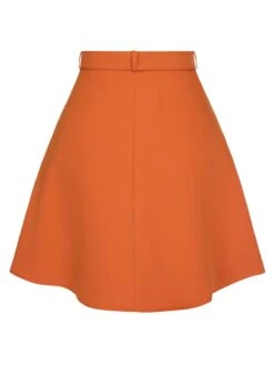 [Pre-Sale] Orange Red 1960s Button Solid Belted Skirt -Women's Fashion Sales SCHL004002 3 compressed