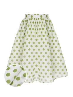 Green 1940s Schiffon Polka Dots Skirt -Women's Fashion Sales SCHL004004 G