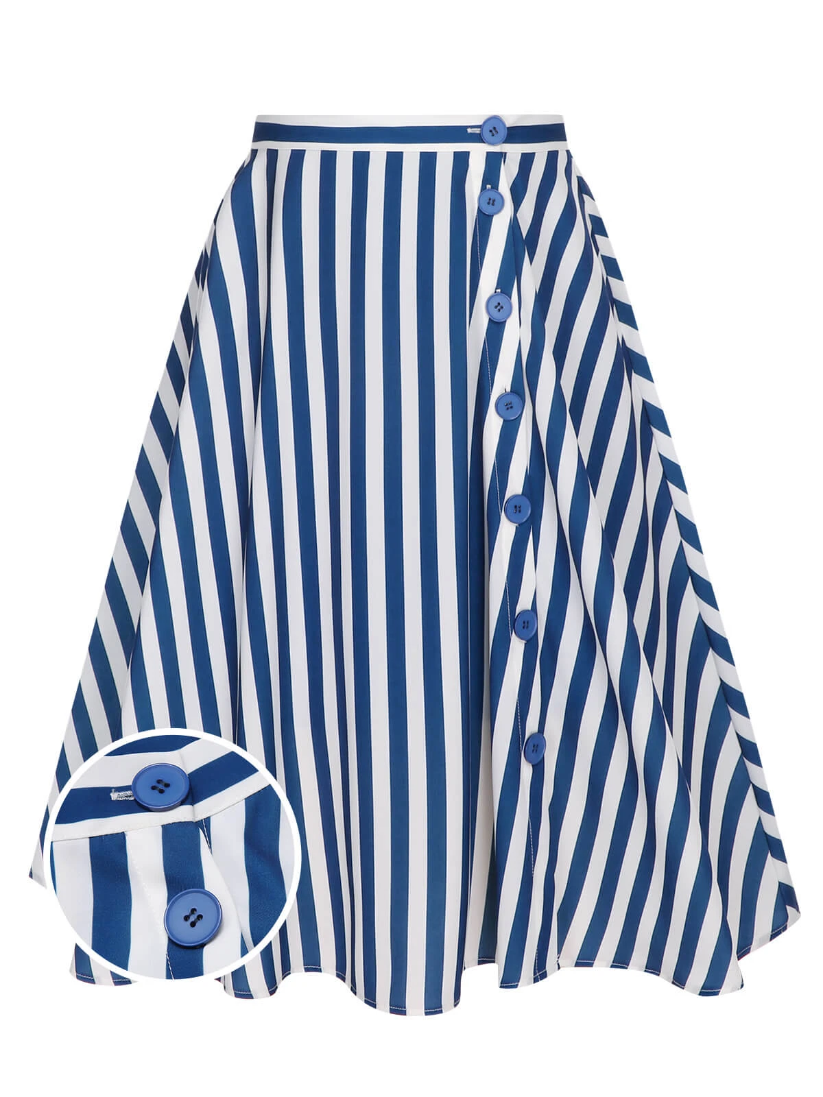 Blue 1940s Stripe Buttoned A-Line Skirt 3 Blue 1940s Stripe Buttoned A-Line Skirt