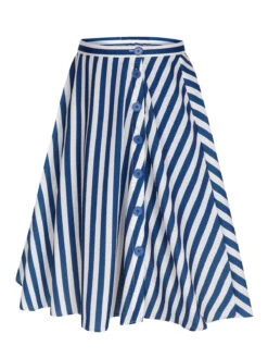 Blue 1940s Stripe Buttoned A-Line Skirt 11 Blue 1940s Stripe Buttoned A-Line Skirt -Women's Fashion Sales SCHL004005 2