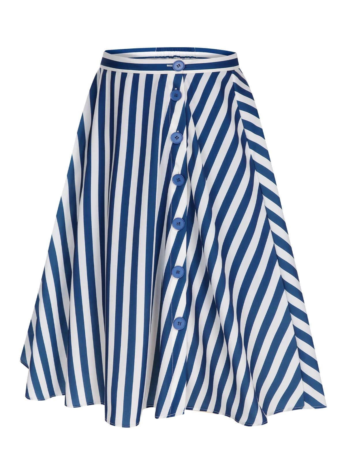 Blue 1940s Stripe Buttoned A-Line Skirt 5 Blue 1940s Stripe Buttoned A-Line Skirt - Image 3