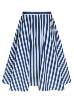 Blue 1940s Stripe Buttoned A-Line Skirt 12 Blue 1940s Stripe Buttoned A-Line Skirt -Women's Fashion Sales SCHL004005 3