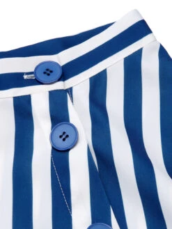 Blue 1940s Stripe Buttoned A-Line Skirt 13 Blue 1940s Stripe Buttoned A-Line Skirt -Women's Fashion Sales SCHL004005 5