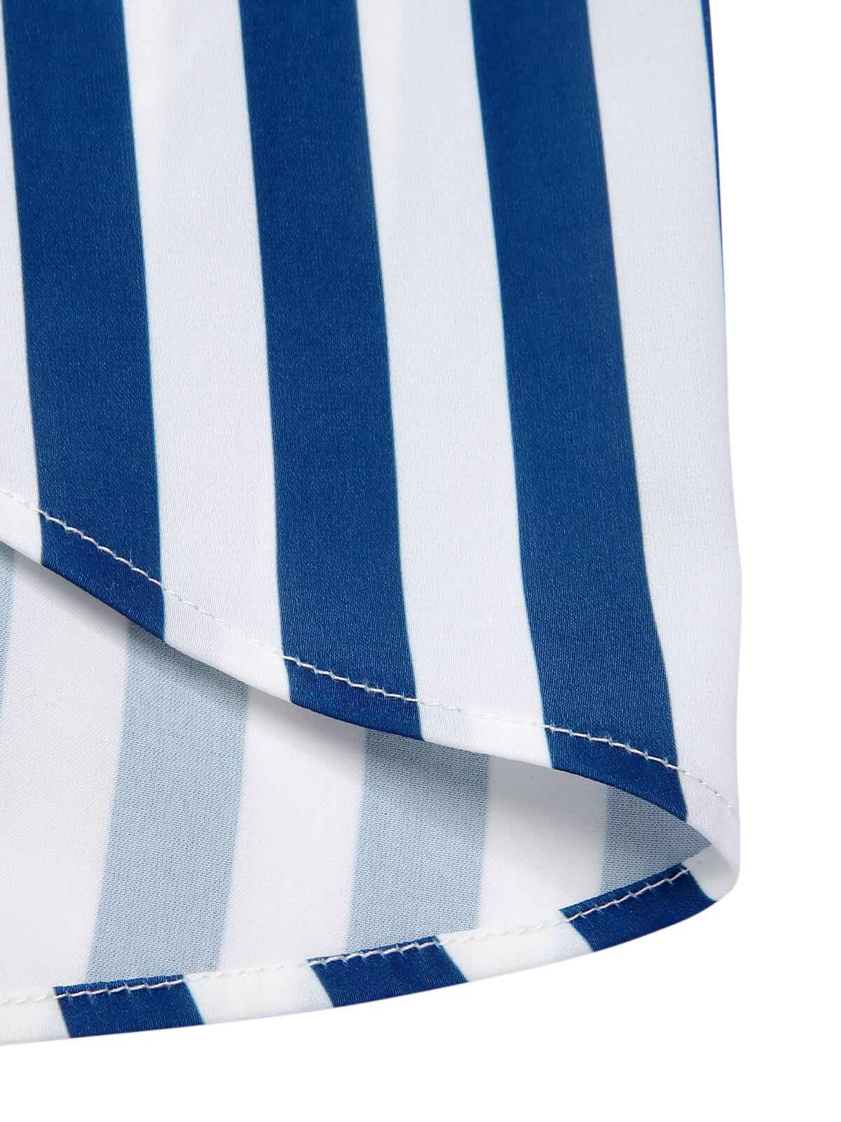 Blue 1940s Stripe Buttoned A-Line Skirt 9 Blue 1940s Stripe Buttoned A-Line Skirt - Image 7