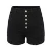 Black 1960s Solid Button Denim Shorts