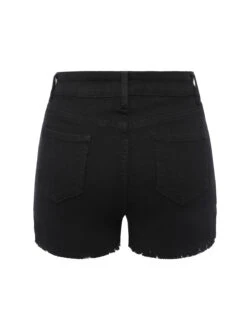 Black 1960s Solid Button Denim Shorts -Women's Fashion Sales SCHL004013 3