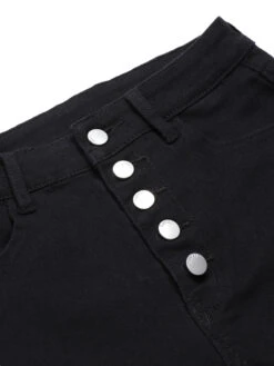 Black 1960s Solid Button Denim Shorts -Women's Fashion Sales SCHL004013 4