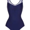 Deep Blue 1930s Solid Back Cross Swimsuit 1 Deep Blue 1930s Solid Back Cross Swimsuit -Women's Fashion Sales SCHL004025 1